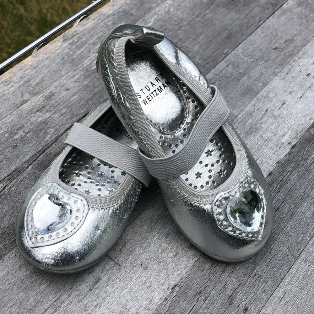 Stuart Weitzman , silver Diamond heart ballerina shoes, size 7 , used